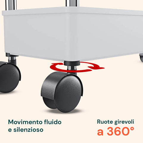 Carrello Multiuso Salvaspazio Bianco a 4 Livelli per Cucina e Bagno con Ganci