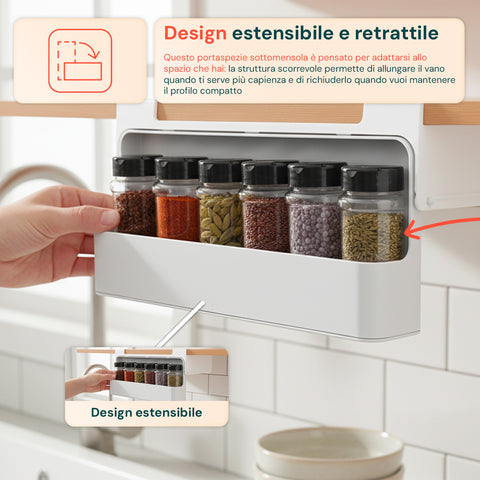 Organizer Cucina Portaspezie – Set 2 Mensole con 6 Barattoli in Vetro Inclusi