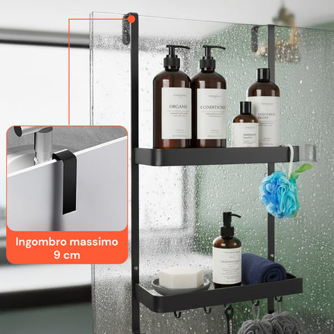 Mensola da Bagno AppendiDoccia Nero con 2 Ripiani e Ganci