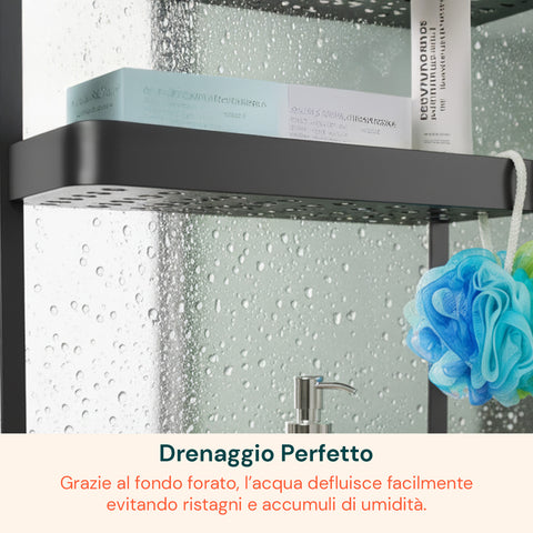 Mensola da Bagno AppendiDoccia Nero con 2 Ripiani e Ganci