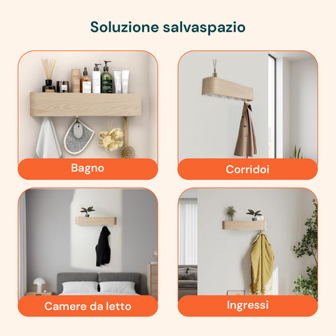 Appendiabiti da Muro Design Moderno con 4 Ganci a Scomparsa