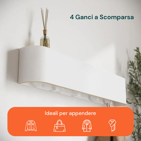 Appendiabiti da Muro Design Moderno con 4 Ganci a Scomparsa