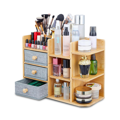 Scaffale Organizer in Bambù con 3 Cassetti e Ripiani Modulabili