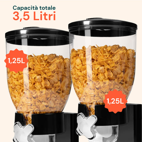 Dosatore per Corn Flakes Doppio 2x1,5L con Manopola – Ideale per la Colazione