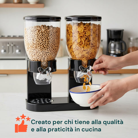 Dosatore per Corn Flakes Doppio 2x1,5L con Manopola – Ideale per la Colazione