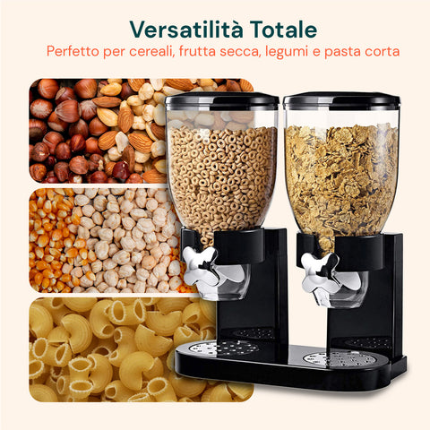 Dosatore per Corn Flakes Doppio 2x1,5L con Manopola – Ideale per la Colazione