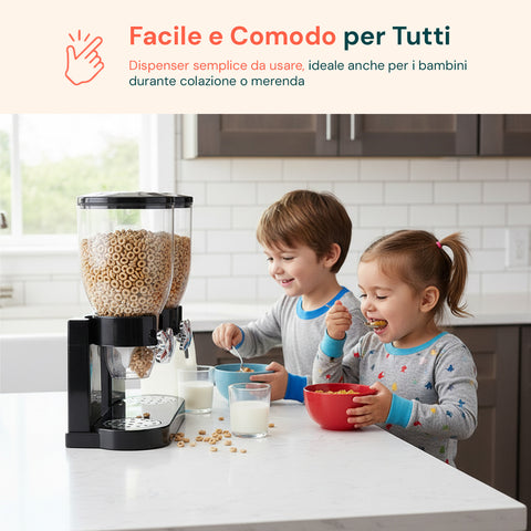 Dosatore per Corn Flakes Doppio 2x1,5L con Manopola – Ideale per la Colazione