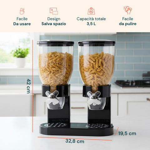 Dosatore per Corn Flakes Doppio 2x1,5L con Manopola – Ideale per la Colazione