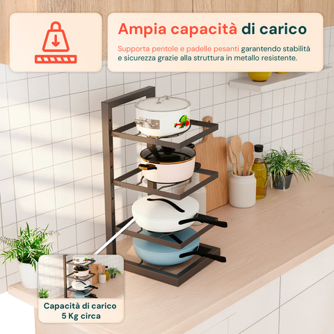 Organizer Cucina Salvaspazio con 4 Livelli Regolabili in Metallo Nero