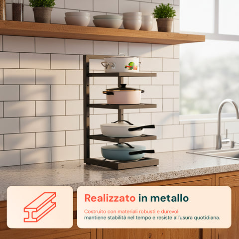 Organizer Cucina Salvaspazio con 4 Livelli Regolabili in Metallo Nero