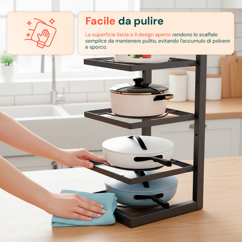 Organizer Cucina Salvaspazio con 4 Livelli Regolabili in Metallo Nero