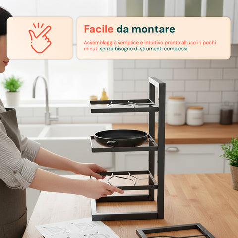 Organizer Cucina Salvaspazio con 4 Livelli Regolabili in Metallo Nero