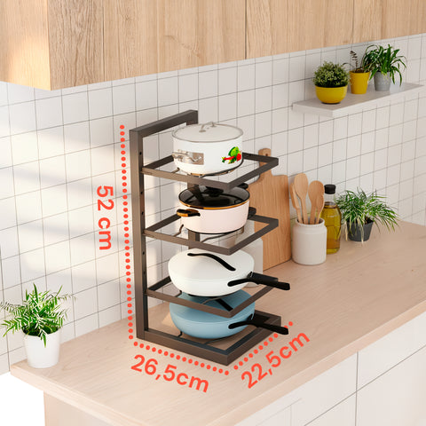 Organizer Cucina Salvaspazio con 4 Livelli Regolabili in Metallo Nero