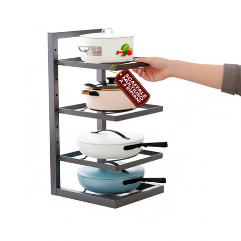 Organizer Cucina Salvaspazio con 4 Livelli Regolabili in Metallo Nero