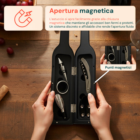 Set Sommelier a  Forma di Bottiglia con Cavatappi e Accessori