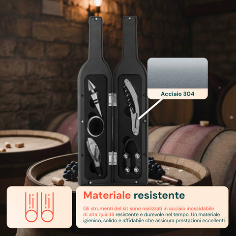 Set Sommelier a  Forma di Bottiglia con Cavatappi e Accessori