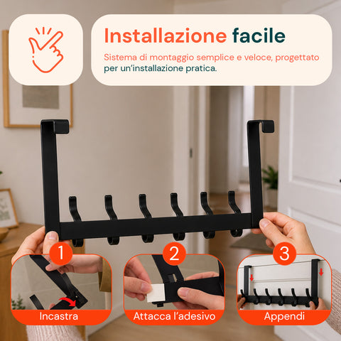 Appendiabiti da Porta in Alluminio con 12 Ganci, Portata 10kg –  Adatto Per Porte Spesse da 4,1-4,5 cm