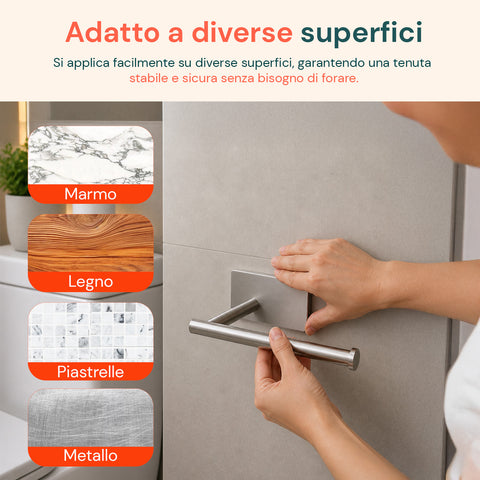 Set 5 Accessori Bagno Adesivi Nero in Acciaio Inox Portata 2,5kg  - Completo di Porta Rotolo e Ganci per Asciugamani