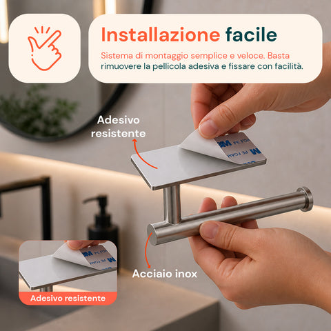 Set 5 Accessori Bagno Adesivi Nero in Acciaio Inox Portata 2,5kg  - Completo di Porta Rotolo e Ganci per Asciugamani