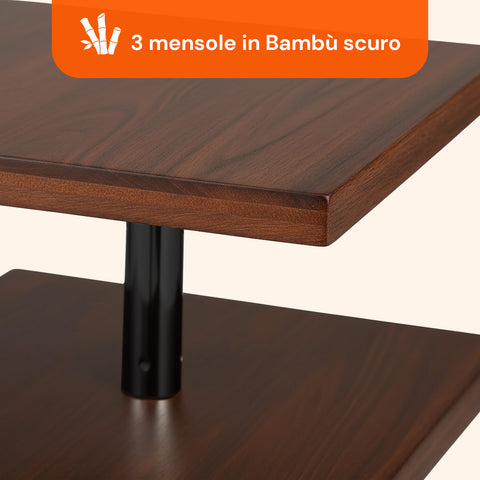 Scaffale Angolare in Bambù 3 Ripiani con Ganci Portaoggetti