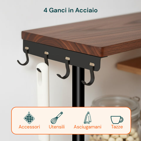 Scaffale Angolare in Bambù 3 Ripiani con Ganci Portaoggetti