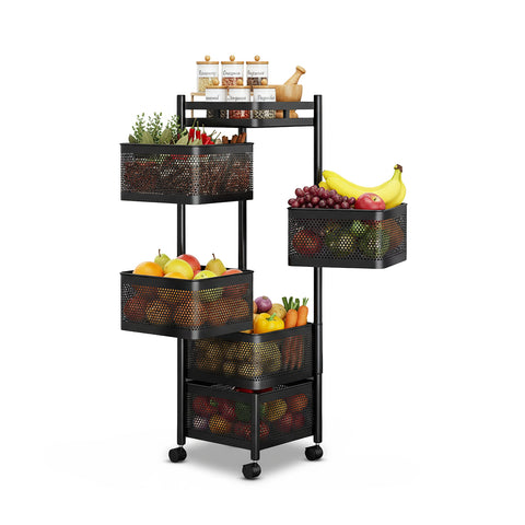 Carrello Multiuso Richiudibile con 3/4/5 Cestelli Rotondi/Quadrati e Ruote Salvaspazio Nero/Bianco