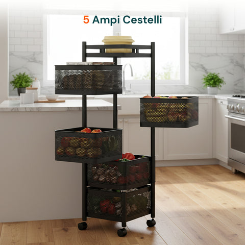Carrello Multiuso Richiudibile con 3/4/5 Cestelli Rotondi/Quadrati e Ruote Salvaspazio Nero/Bianco