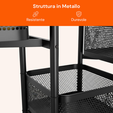 Carrello Multiuso Richiudibile con 3/4/5 Cestelli Rotondi/Quadrati e Ruote Salvaspazio Nero/Bianco
