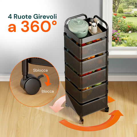 Carrello Multiuso Richiudibile con 3/4/5 Cestelli Rotondi/Quadrati e Ruote Salvaspazio Nero/Bianco
