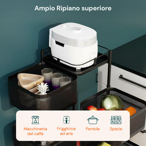 Carrello Multiuso Richiudibile con 3/4/5 Cestelli Rotondi/Quadrati e Ruote Salvaspazio Nero/Bianco