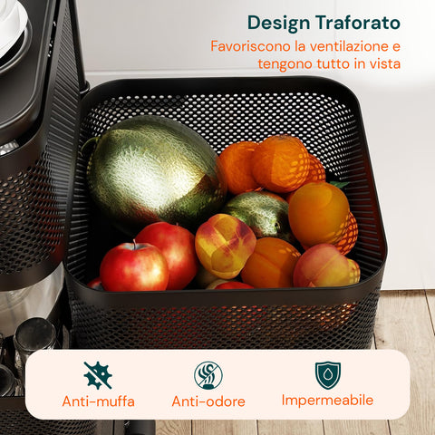 Carrello Multiuso Richiudibile con 3/4/5 Cestelli Rotondi/Quadrati e Ruote Salvaspazio Nero/Bianco