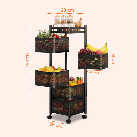 Carrello Multiuso Richiudibile con 3/4/5 Cestelli Rotondi/Quadrati e Ruote Salvaspazio Nero/Bianco