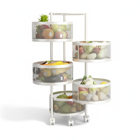 Carrello Multiuso Richiudibile con 3/4/5 Cestelli Rotondi/Quadrati e Ruote Salvaspazio Nero/Bianco