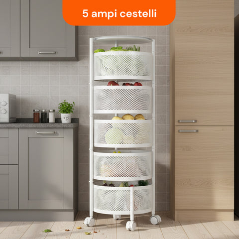 Carrello Multiuso Richiudibile con 3/4/5 Cestelli Rotondi/Quadrati e Ruote Salvaspazio Nero/Bianco
