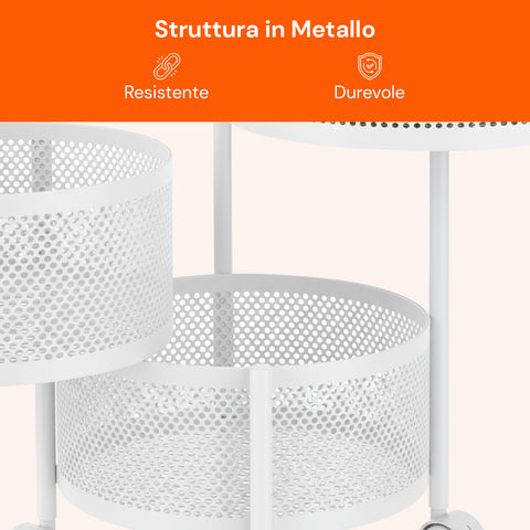 Carrello Multiuso Richiudibile con 3/4/5 Cestelli Rotondi/Quadrati e Ruote Salvaspazio Nero/Bianco
