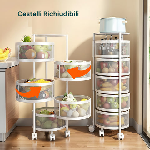 Carrello Multiuso Richiudibile con 3/4/5 Cestelli Rotondi/Quadrati e Ruote Salvaspazio Nero/Bianco
