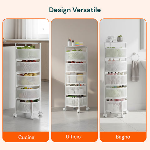 Carrello Multiuso Richiudibile con 3/4/5 Cestelli Rotondi/Quadrati e Ruote Salvaspazio Nero/Bianco