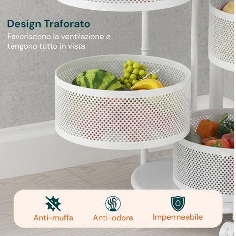 Carrello Multiuso Richiudibile con 3/4/5 Cestelli Rotondi/Quadrati e Ruote Salvaspazio Nero/Bianco
