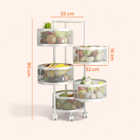 Carrello Multiuso Richiudibile con 3/4/5 Cestelli Rotondi/Quadrati e Ruote Salvaspazio Nero/Bianco