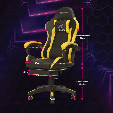 Sedia Gaming Reclinabile con Poggiapiedi Estraibile, Cuscino Lombare e Poggiatesta