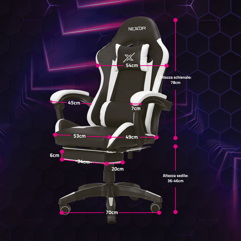 Sedia Gaming Reclinabile con Poggiapiedi Estraibile, Cuscino Lombare e Poggiatesta