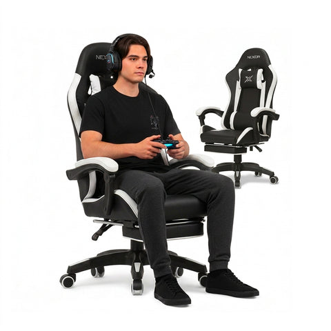 Sedia Gaming Reclinabile con Poggiapiedi Estraibile, Cuscino Lombare e Poggiatesta