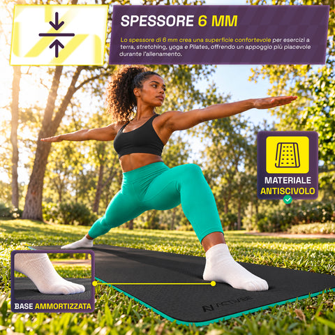 Tappetino yoga antiscivolo in TPE 6 mm, double face con tracolla