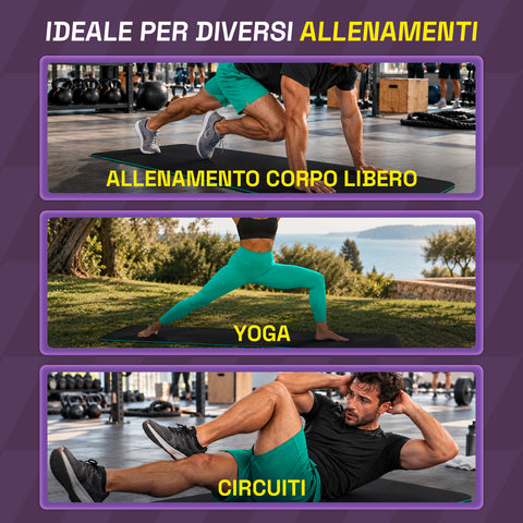 Tappetino yoga antiscivolo in TPE 6 mm, double face con tracolla