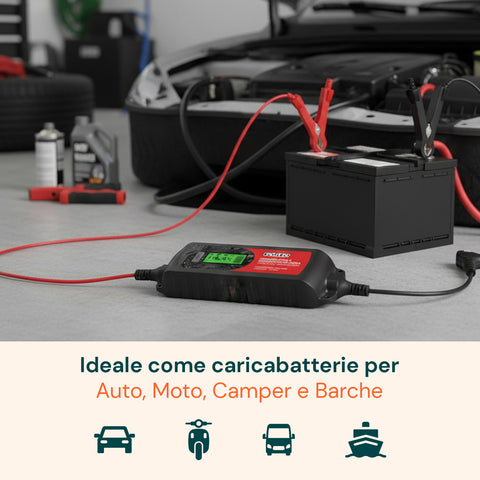 Caricabatteria Lcd 3 Funzioni Per Batterie Di Piombo 6-12v