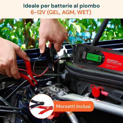 Caricabatteria Lcd 3 Funzioni Per Batterie Di Piombo 6-12v