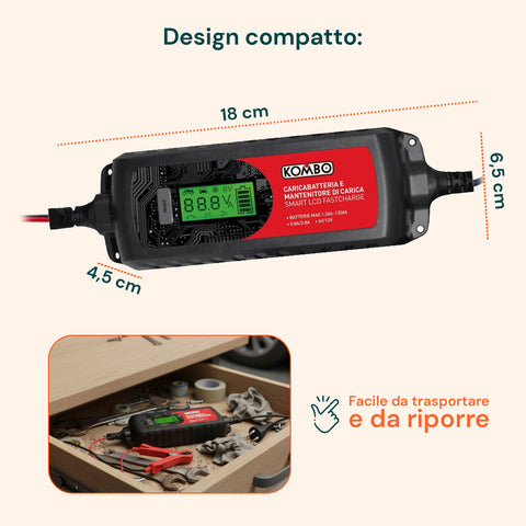 Caricabatteria Lcd 3 Funzioni Per Batterie Di Piombo 6-12v