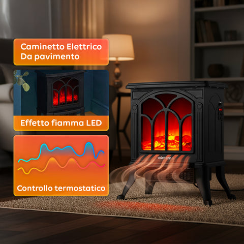Camino Elettrico Decorativo 1500W con Termostato – Stufa Persefone