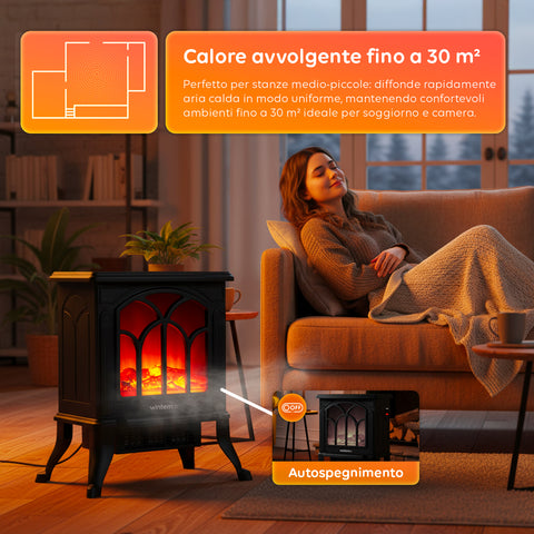 Camino Elettrico Decorativo 1500W con Termostato – Stufa Persefone