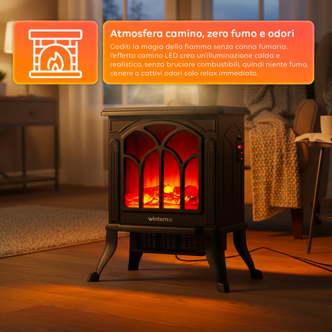 Camino Elettrico Decorativo 1500W con Termostato – Stufa Persefone